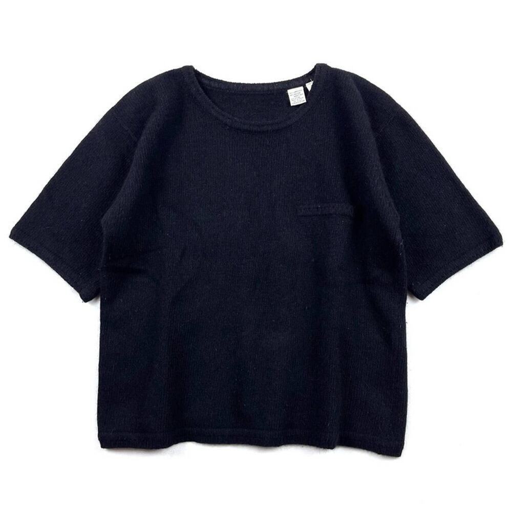 Vintage Angora Lambswool Black Short Sleeve Pocket Sweater